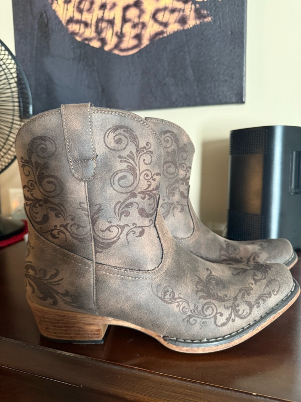 Roper Brown Tan Embossed Western Ankle Booties